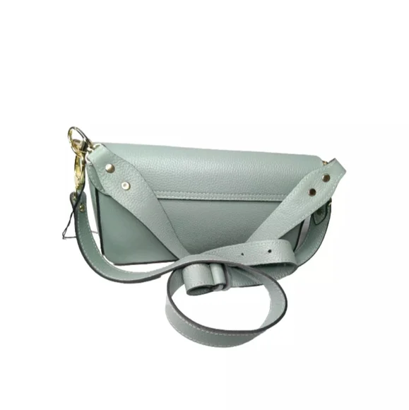 DIVINA FIRENZE Made In Italy Leather Baquette Flap Over Shoulder Crossbody Bag